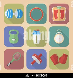 Set of Fitnes Icons. Modern flat style Stock Vector