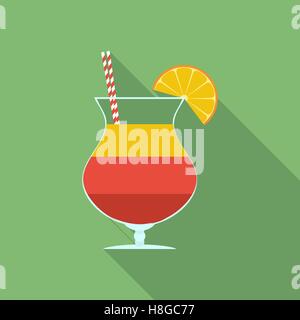 Summer cocktail icon. Modern Flat style with a long shadow Stock Vector