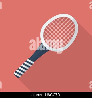 Tennis racket icon. Modern Flat style with a long shadow Stock Vector