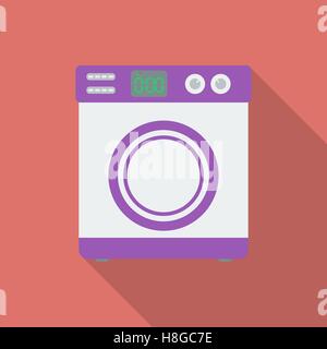 Washing machine icon. Modern Flat style with a long shadow Stock Vector