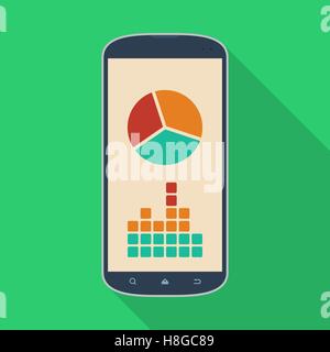 Smartphone, phone with a diagram icon. Modern Flat style with a long shadow Stock Vector