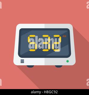Electronic alarm clock icon. Modern Flat style with a long shadow Stock Vector