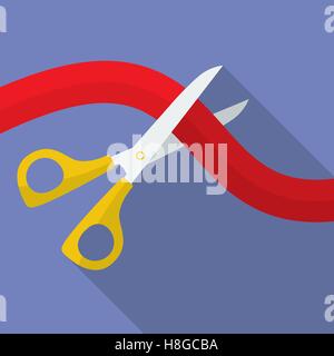 Icon of Scissors Cutting the Ribbon. Flat style Stock Vector