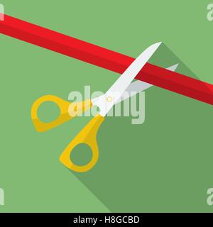 Icon of Scissors Cutting the Ribbon. Flat style Stock Vector