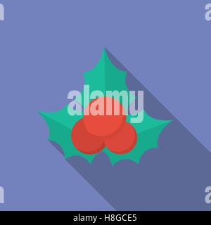 Christmas holly berry flat icon in cartoon style on white, stock vector ...