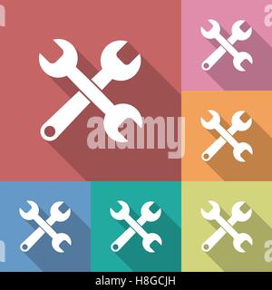 Icon of Wrench . Flat style. Long shadow Stock Vector