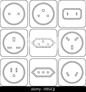 Icon Set of international electric sockets Stock Vector