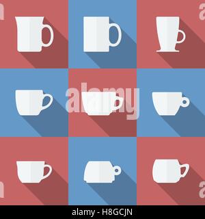 Icon Set of cups. Flat style Stock Vector