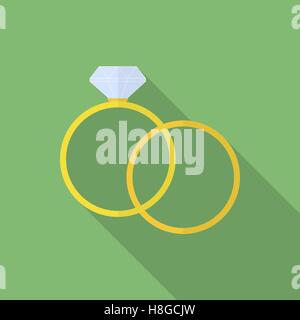 Simple ring and ring with diamond or jewel. Flat style icon Stock Vector