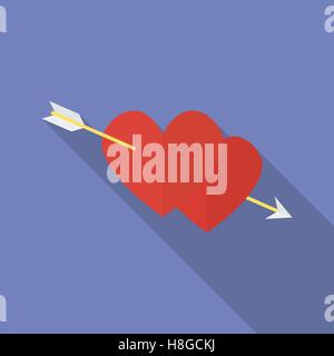 Hearts with an arrow. Flat style icon Stock Vector