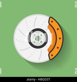 Icon of Car brake disc and brake shoe. Flat style Stock Vector