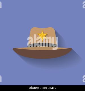 Icon of Sheriff hat, Cowboy hat. Flat style Stock Vector