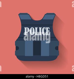 Icon of police flak jacket or bulletproof vest. Flat style Stock Vector