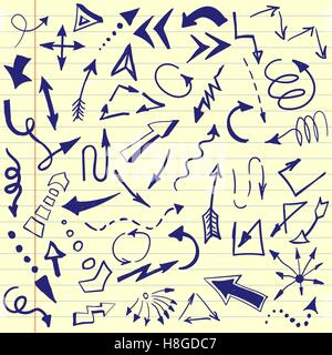 Set of hand drawn, sketched arrows.  Doodle style Stock Vector