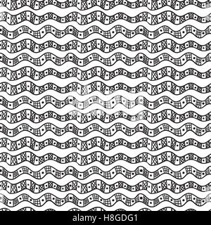 Abstract seamless pattern from waves, circles and stripes. Stock Vector
