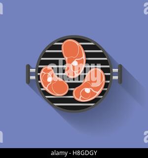 Piece of meat on barbecue vector icon. Steak on BBQ icon. Flat style Stock Vector