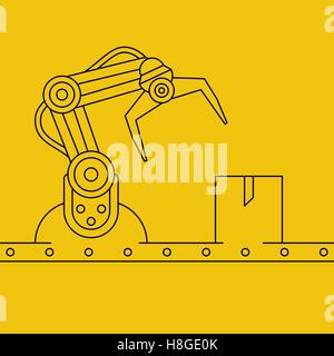 Industrial manipulator or mechanical robot arm. Line art style concept Stock Vector