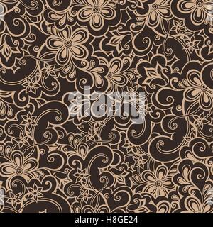 Doodled seamless vector pattern from flowers.  Endless vector background nature theme. Hand drawn floral abstract pattern Stock Vector
