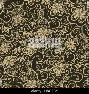Doodled seamless vector pattern from flowers.  Endless vector background nature theme. Hand drawn floral abstract pattern Stock Vector