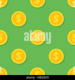 Seamless pattern from Gold dollar coin. Background from money symbol, icon Stock Vector