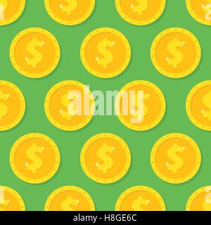Seamless pattern from Gold dollar coin. Background from money symbol, icon Stock Vector