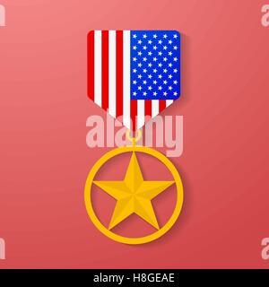 USA star medal congratulation icon. American military badge. Golden award. Stock Vector