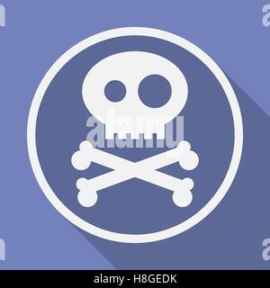 Icon of Jolly Roger symbol. Pirate, filibuster, corsair sign of crossed bones or crossbones and skull. Vector emblem Stock Vector