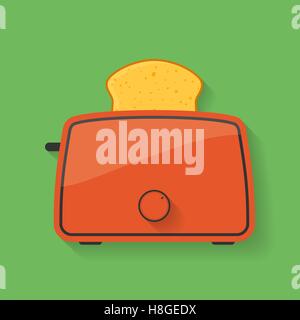 Icon of kitchen appliance - toaster with slice of bread or toast. Vector illustration Stock Vector