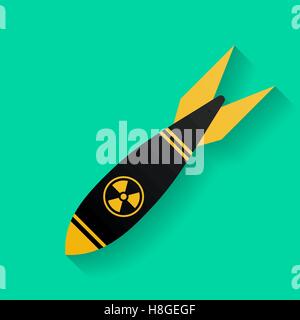 Icon of air bomb or missile with radiation sign. Nuclear weapon symbol Stock Vector
