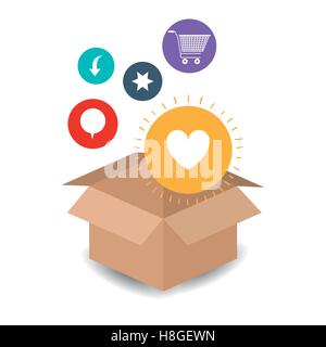 cardboard box with internet related icons image vector illustration design Stock Vector