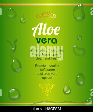 Aloe Vera juice drops elements on green background Stock Vector