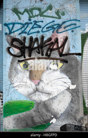 Cat graffiti on a wall in Danziger Street, Prenzlauer Berg, Berlin    KATHY DEWITT Stock Photo