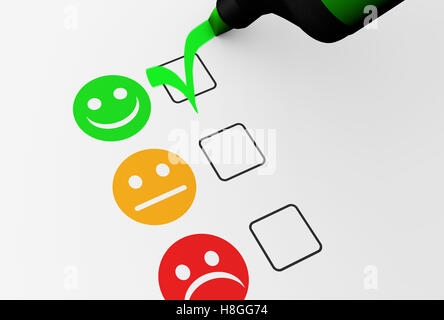 Customer satisfaction happy feedback rating checklist and business quality evaluation concept illustration. Stock Photo