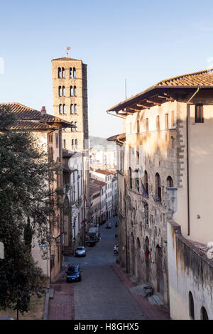 Corso Italia and Santa Maria della Pieve, Arezzo. Stock Photo