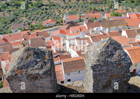 CASTELO DE VIDE, PORTUGAL: View of the tiled roofs from the medieval castle Stock Photo