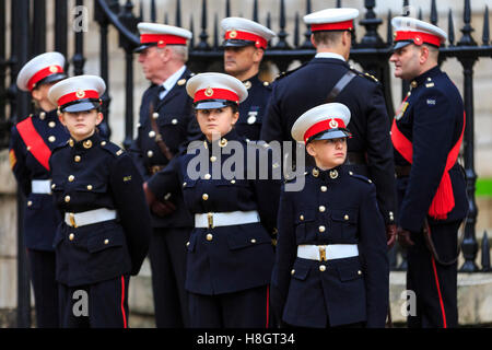 London, UK, 12th November 2016. Young Navy cadets take part in the annual  procession from Mansion House through the City of London as part of the Lord Mayor's Show 2016, with over 7,000 participants, 150 horses, bands, vehicles and carriages, to celebrate the new Mayor of the City of London giving his oath. Credit:  Imageplotter News and Sports/Alamy Live News Stock Photo