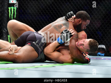 New York, NY, USA. 12, NOV, 2016. Tyron 'The Chosen One' Woodley  and Stephen 'Wonderboy' Thompson during UFC 205 at Madison Square Garden. Credit:  Jason Silva/ Alamy Live News Stock Photo