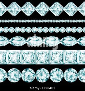 Diamond borders set on black background Stock Vector