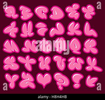 graffiti bubble gum pink vector fonts with gloss and color outline Stock Vector