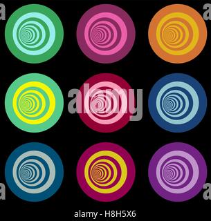 multiple vortex with concentric stripes in different colors Stock Vector