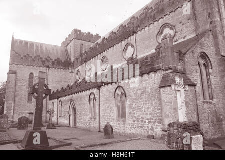 St Canice Cathedral Church; Kilkenny; Ireland in Black and White Sepia Tone Stock Photo