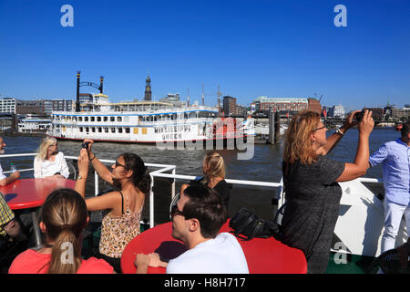 Tour by  Hadag harbour ferry, Hamburg harbor, Germany, Europe Stock Photo