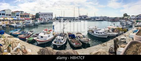 Port of Gallipoli (Gelibolu) panapoma. The Macedonian city of Callipolis was founded in the 5th century B.C.It has a rich history as a naval base Stock Photo