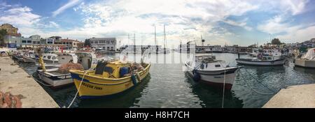 Port of Gallipoli (Gelibolu) panapoma. The Macedonian city of Callipolis was founded in the 5th century B.C.It has a rich history as a naval base Stock Photo