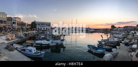 Port of Gallipoli (Gelibolu) panapoma. The Macedonian city of Callipolis was founded in the 5th century B.C.It has a rich history as a naval base Stock Photo