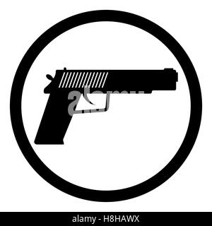 Pistol icon black. Gun silhouette for military or police, pistol vector illustration Stock Photo