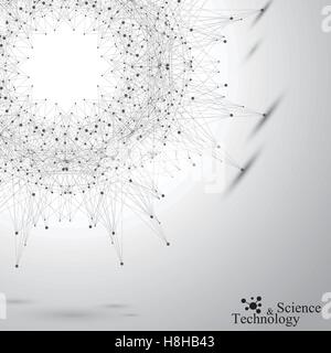 Geometric abstract form with connected lines and dots. Tecnology gray background  for your design and your text. Vector illustration Stock Vector