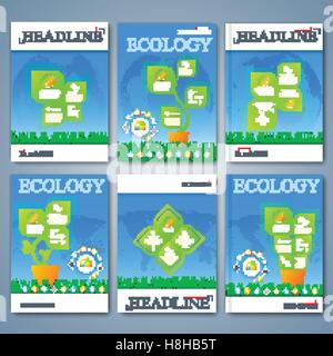 Modern vector set of brochures, magazine, flyer, booklet, cover or report in A4 size. Ecology design Stock Vector