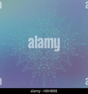Geometric abstract form with connected lines and dots on blue background. Vector illustration Stock Vector