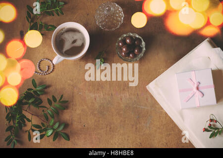 Gift wrapping workspace for Christmas Stock Photo